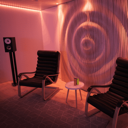 Soundsgood Audioworksin Dolby Atmos -tarkkaamon asiakastuolit ja diffuusori