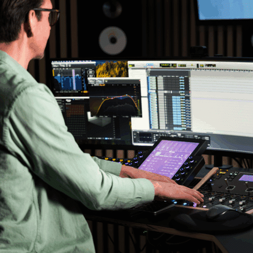 Pete Koskimäki miksaamassa Avid S6:lla Soundsgood Audioworksin Dolby Atmos -tarkkaamossa